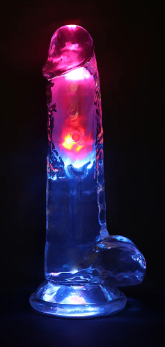 RealRock Wireless Rechargeable Remote Control LED Vibrating 8 in. Dildo with Balls Clear