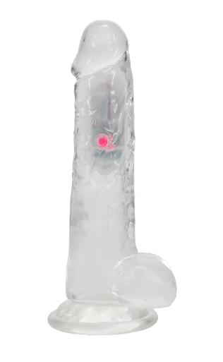 RealRock Wireless Rechargeable Remote Control LED Vibrating 8 in. Dildo with Balls Clear