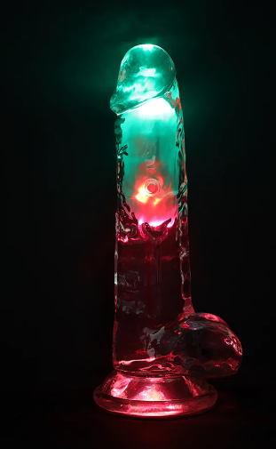 RealRock Wireless Rechargeable Remote Control LED Vibrating 8 in. Dildo with Balls Clear