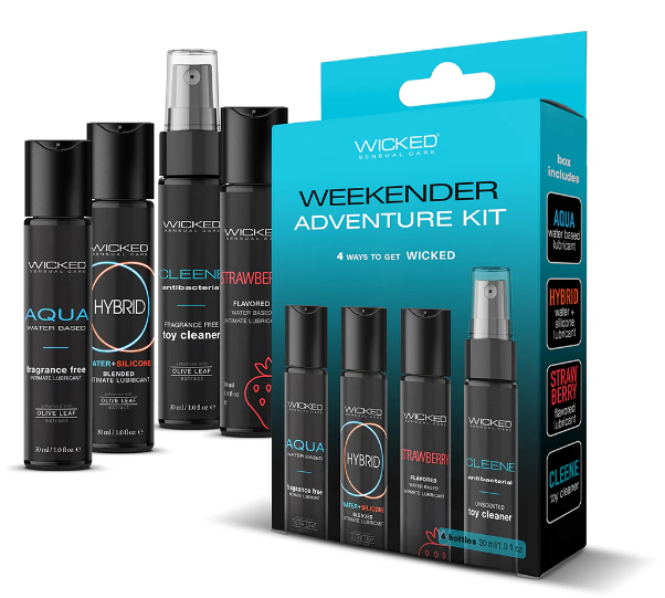 "Weekender Adventure Kit contains (4) 1oz Formulas: (1) 1oz Aqua, (1) 1oz Hybrid, (1) 1oz Strawberry, (1) 1oz Cleene Toy Cleaner"